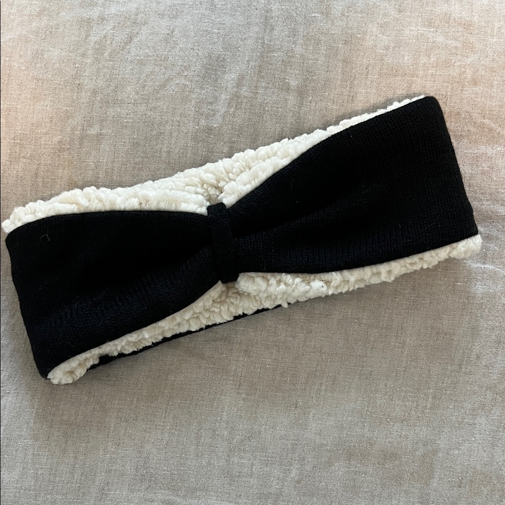 BearPaw Cream and Black Sherpa Headband Ear Warmer